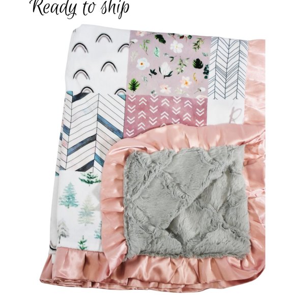 Baby Girl Pink and Gray Minky Blanket